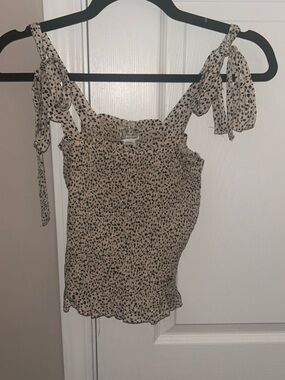 American Eagle Outfitters Beige Leopard Smocked Tie-Strap Camisole